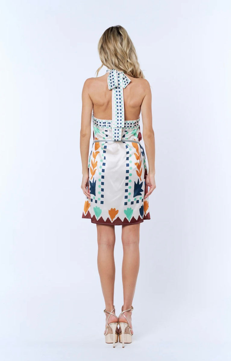 Lio Abstract Print Halter Mini Dress