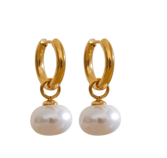 Chunky Pearl Drop Hoops
