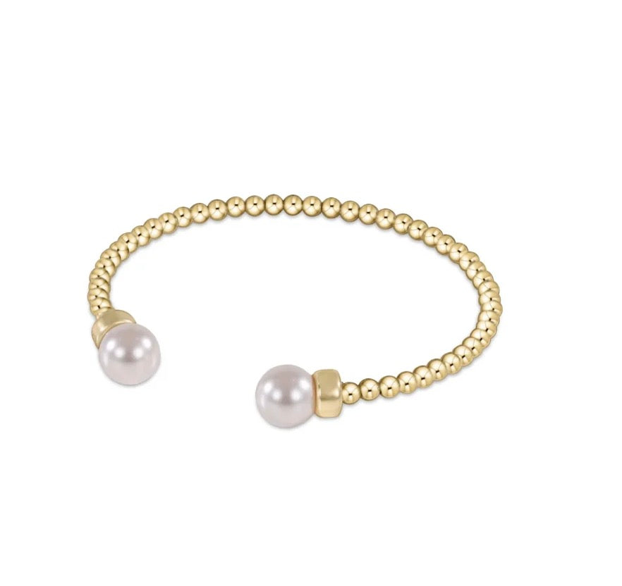 Classic Gold 3mm Bead Cuff- Pearl