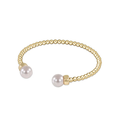 Classic Gold 3mm Bead Cuff- Pearl