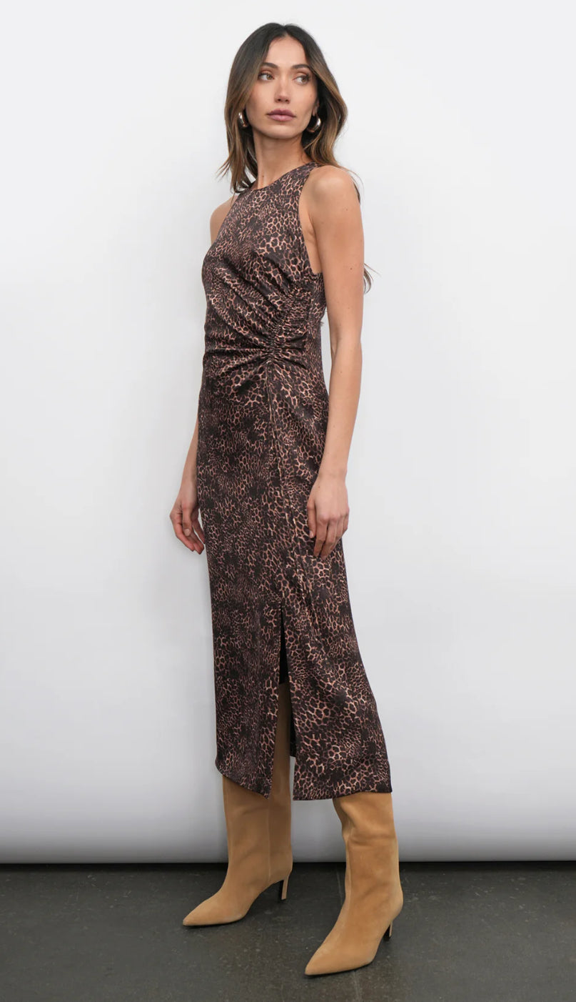 Marli Ruched Tie Front Midi Dress