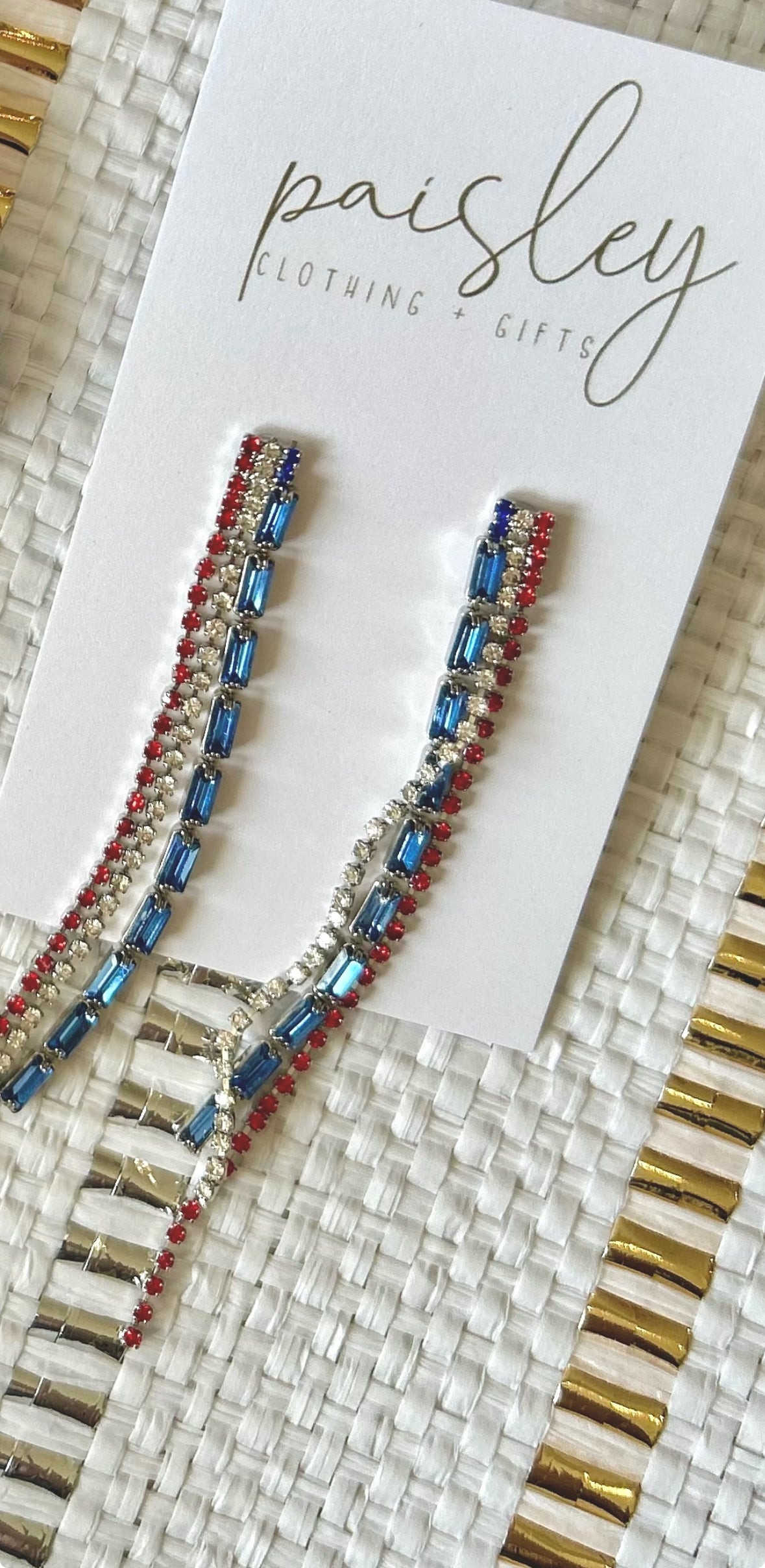 Red, Silver, and Blue Drop Earrings