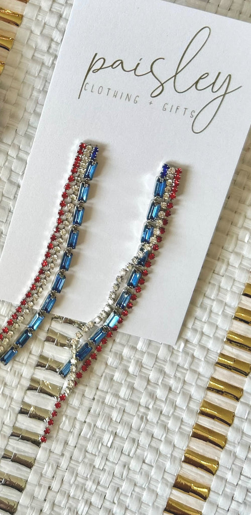 Red, Silver, and Blue Drop Earrings
