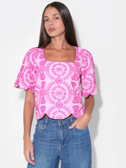 Hadley Square Neck Embroidery Scallop Top