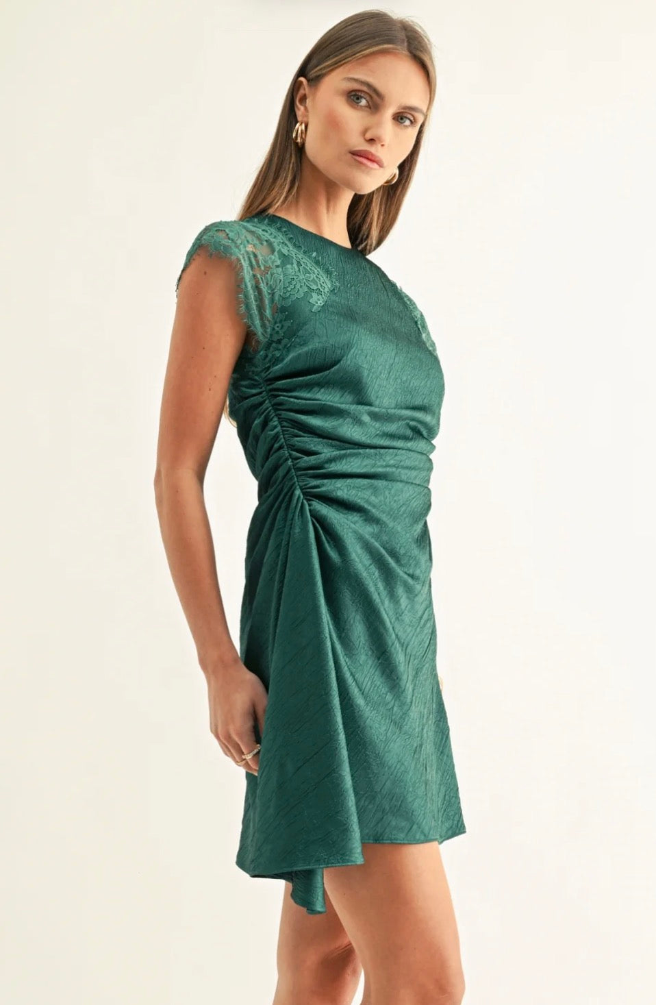 Jordyn Asymmetrical Hem Ruched Mini Dress
