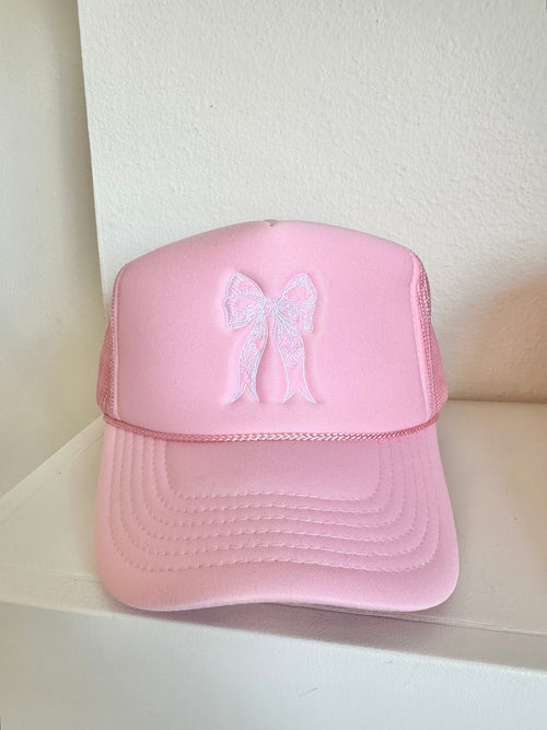 Pink Hat with Embroidered Bow Hat