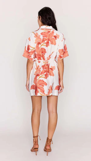 The Isla Peach Hibiscus Mini Shirt Dress