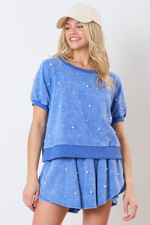 Blue & Pearl Mineral Washed Top