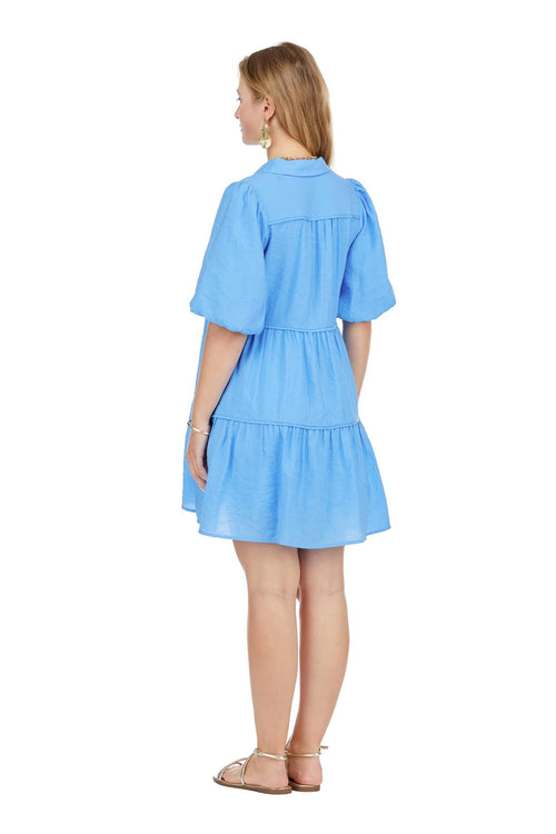 Blue Button Tiered Dress