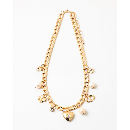 Gold Hearts & Pearls Charm Necklace