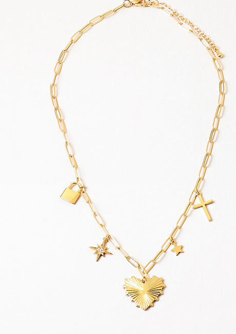 Gold Dipped Necklace with Heart & Cross