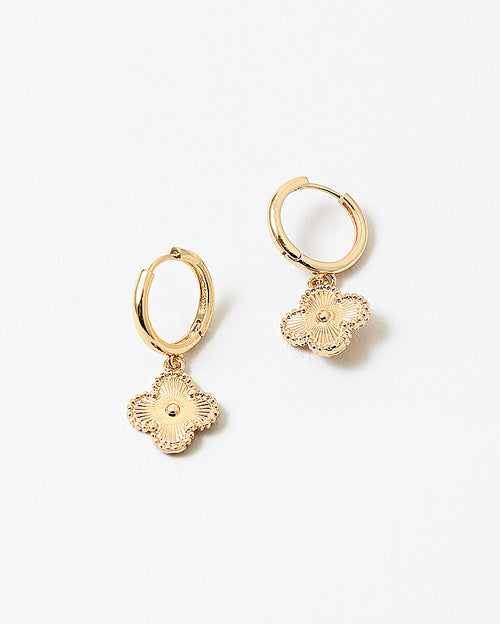 Gold Clover Huggie Earrings