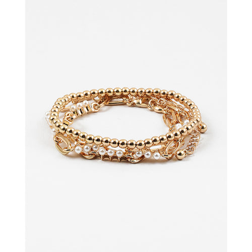 Gold Links + Pearl 3 pc Bracelet Set