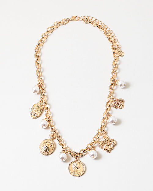 Coins, Pearls & FDL Charm Necklace