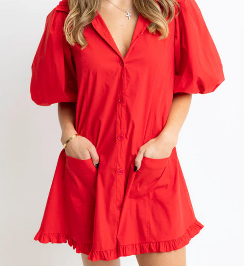 Merry Puff Sleeve Pocket Dress