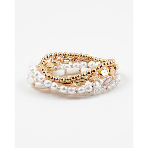 Gold and White Pearl Bracelet Set