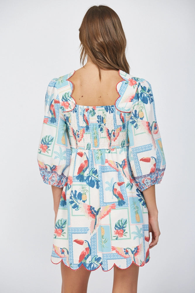 Scallop Tropical Linen Dress