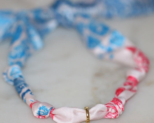 Scarf Necklace - Red, White & Blue with Charm