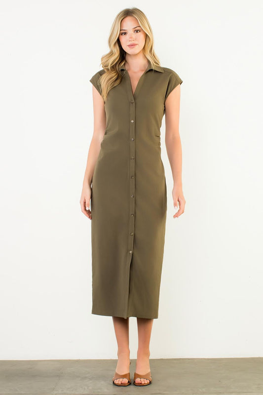 Stella Ruched Midi in Olive