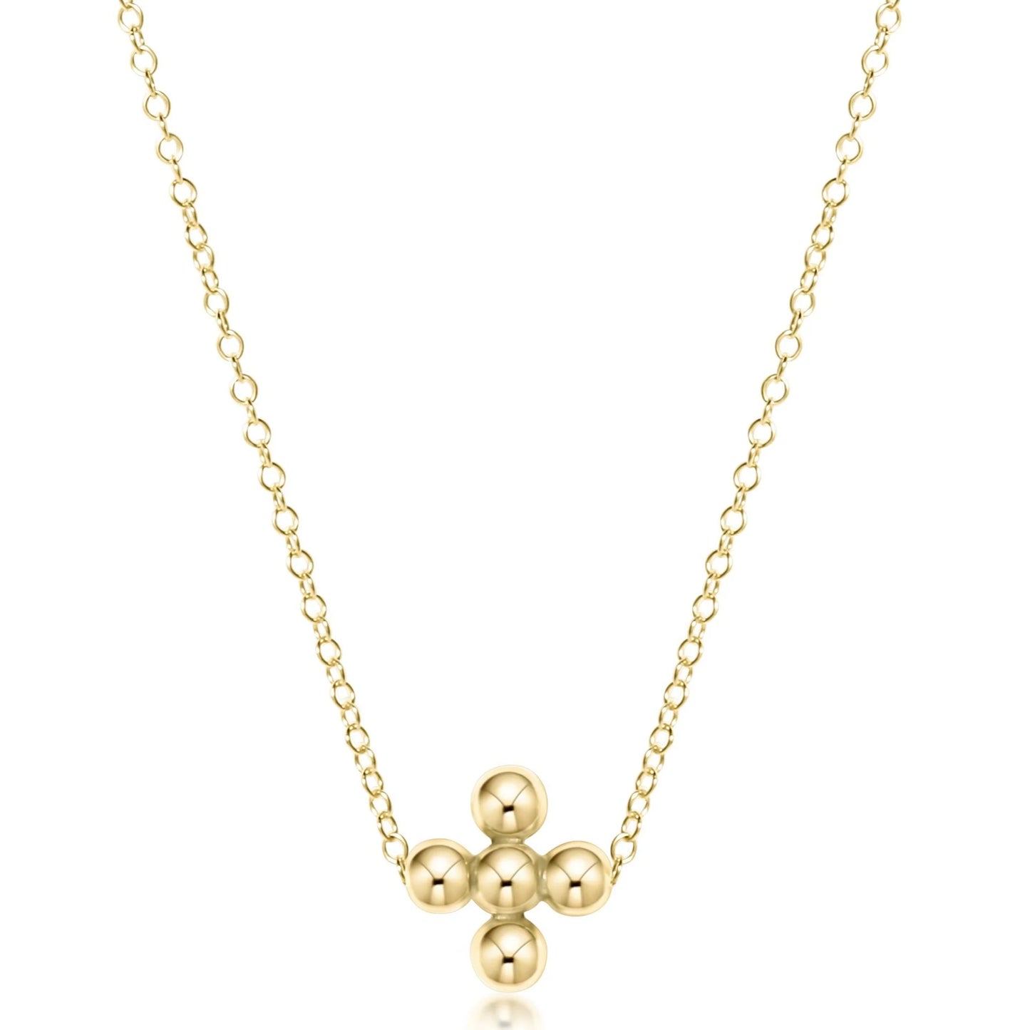 16" necklace gold - signature cross beaded gold 3mm - e.newton