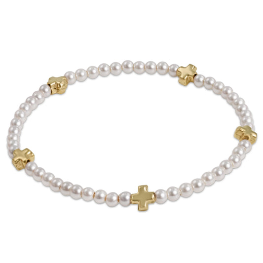 signature cross small 3mm pearl bracelet - gold - e.newton