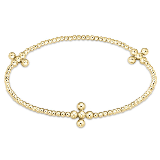 beaded 3mm gold signature cross 2mm gold bracelet - e.newton