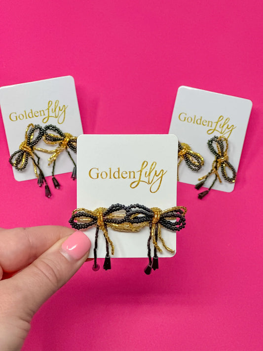 Mini Bow Earrings in Black & Gold