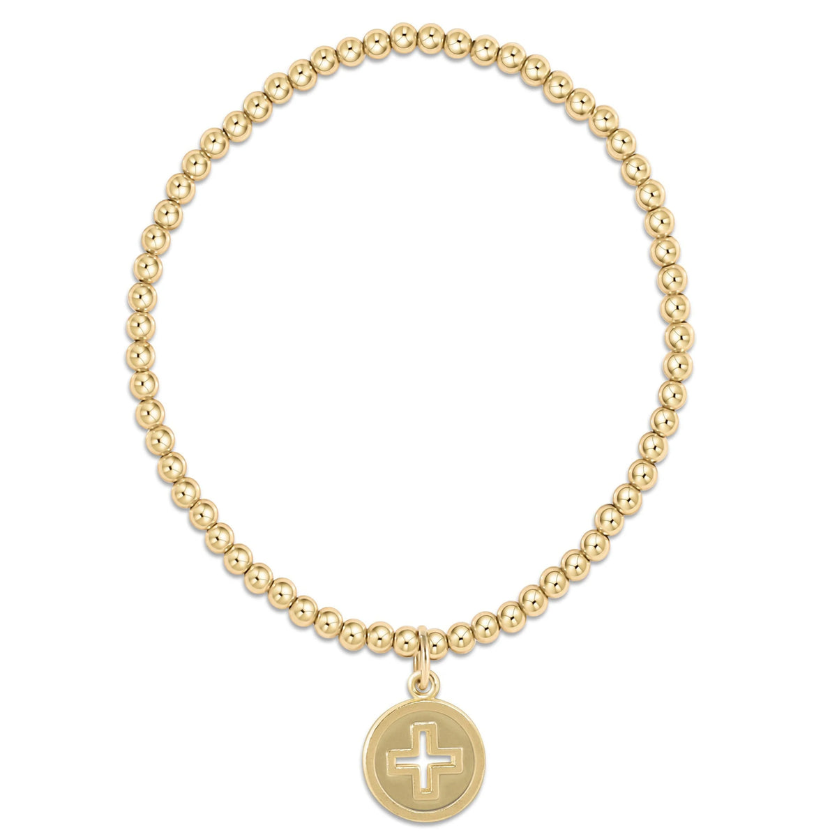 classic gold 3mm bracelet - signature cross gold disc - e.newton