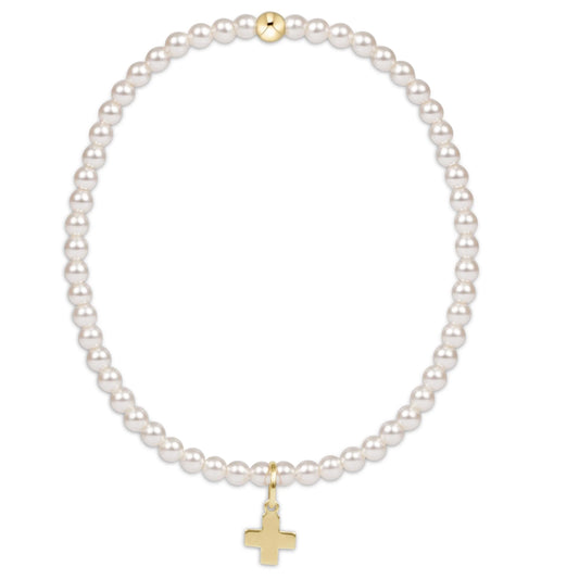classic pearl 3mm bracelet - signature cross gold charm - e.newton