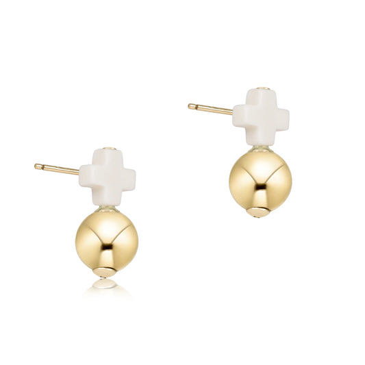 signature cross small off-white studs - classic gold - e.newton