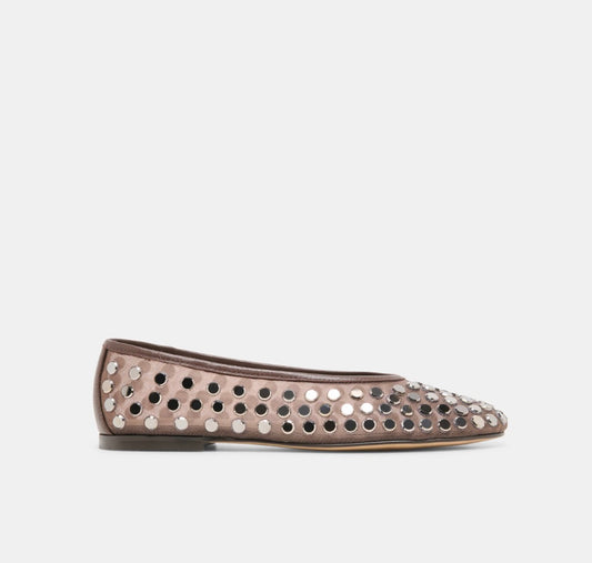 Calia Stud Ballet Flats Dark Brown Mesh