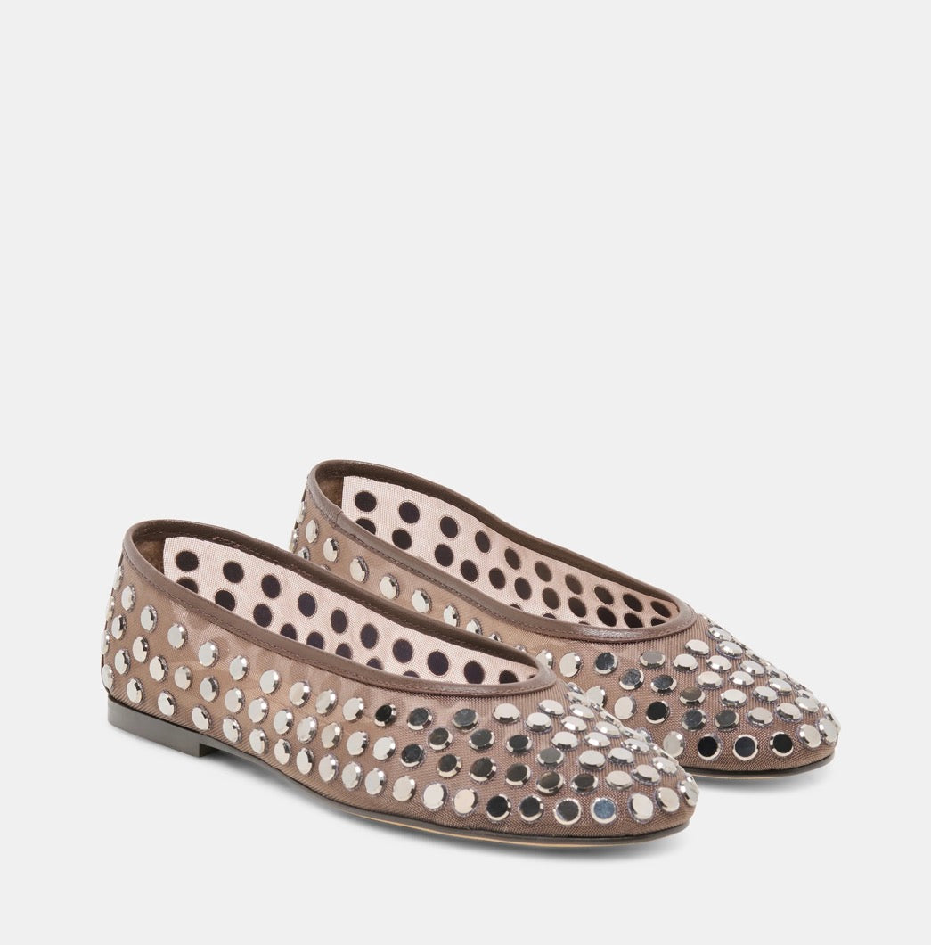 Calia Stud Ballet Flats Dark Brown Mesh
