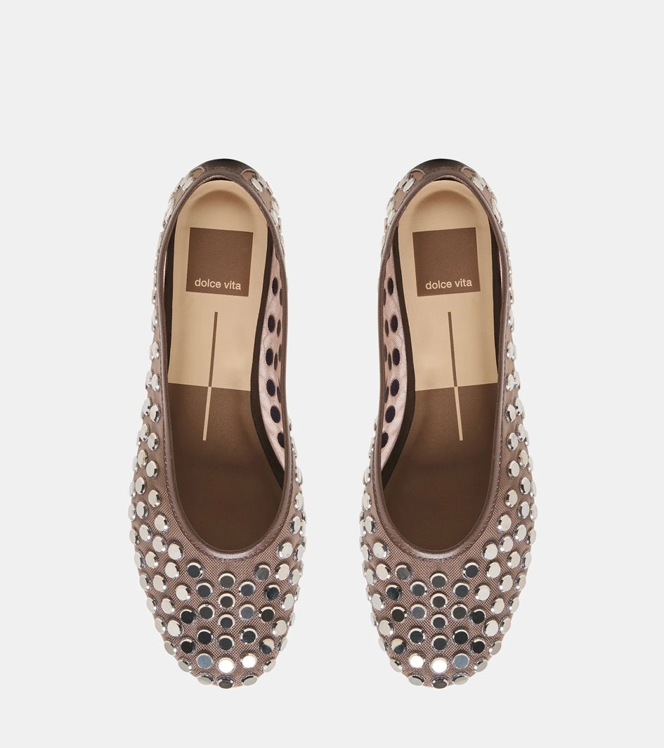 Calia Stud Ballet Flats Dark Brown Mesh