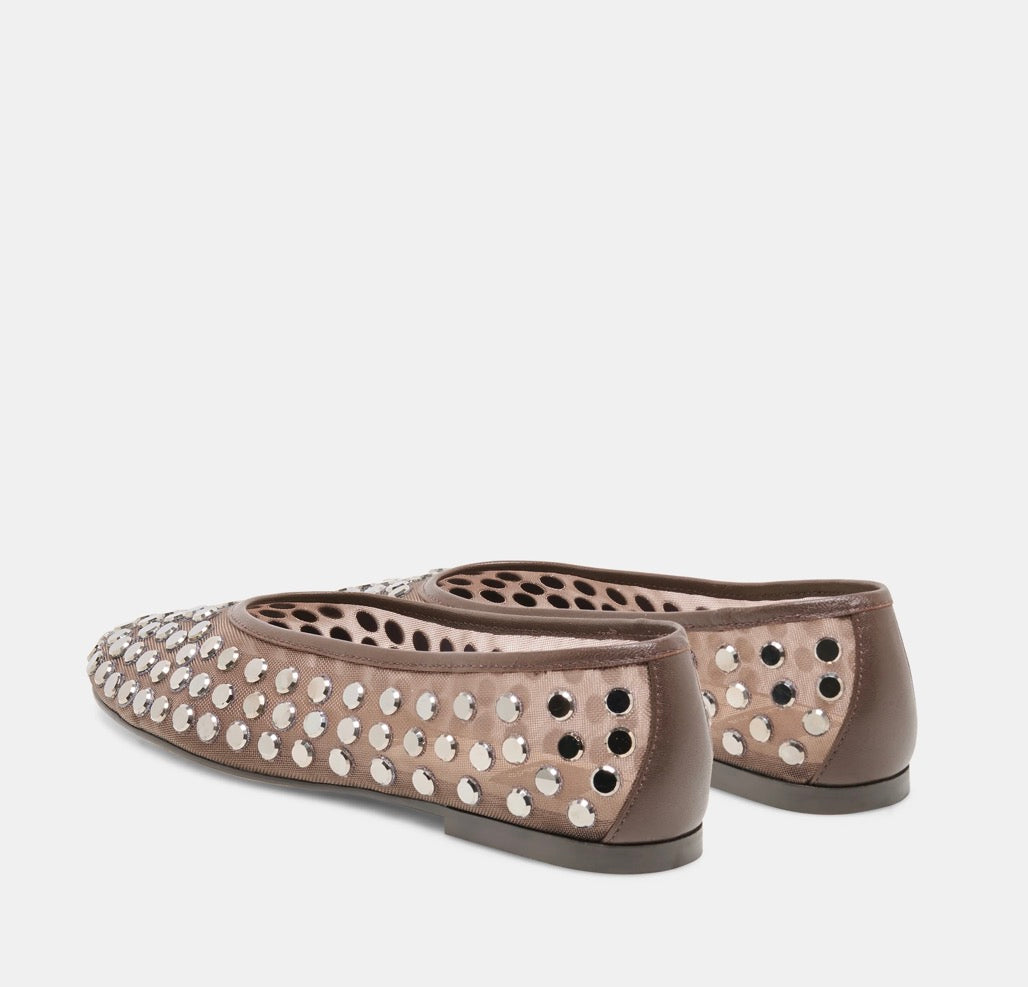Calia Stud Ballet Flats Dark Brown Mesh
