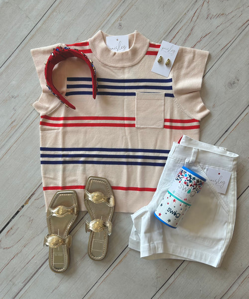 Short Sleeve Striped Knit Top