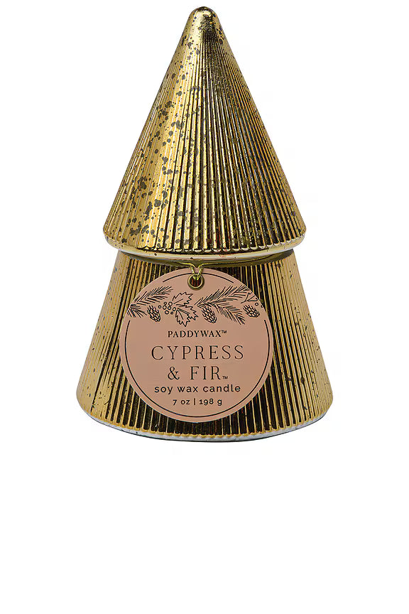 Mercury Glass Stacked Tree Candle Cypress & Fir