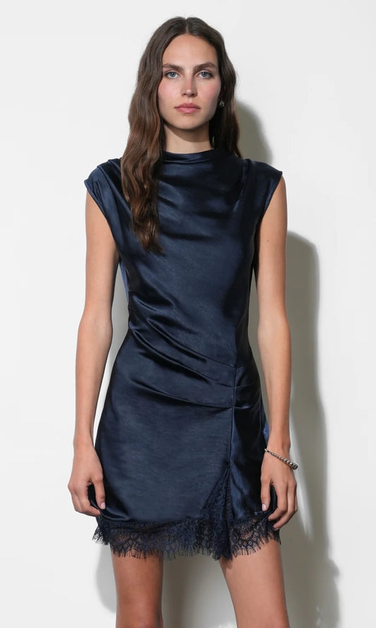 Ryann Mock Neck Lace Hem Mini Dress