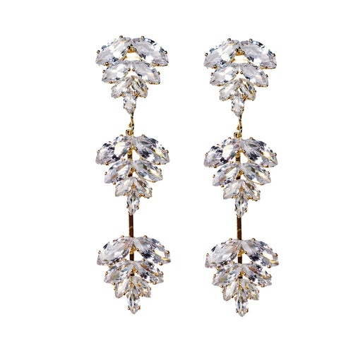 Gold Palm Diamond Drop Earrings