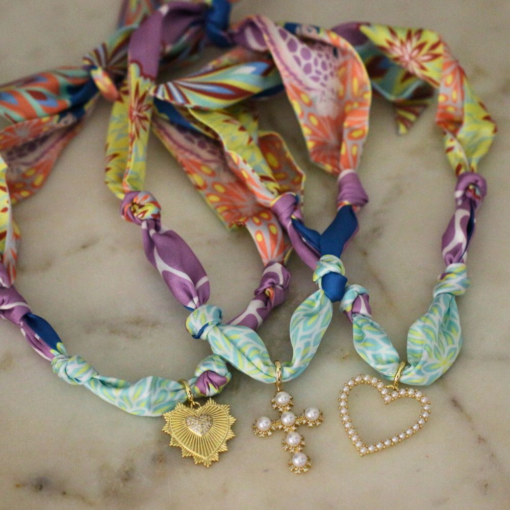Sunset Garden Scarf Necklace: Cross