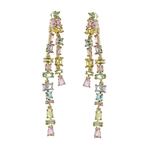 Pink and Turquoise Diamond Pinwheel Statement Earrings