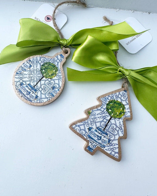 Blue Chinoiserie Topiary Bauble Ornament