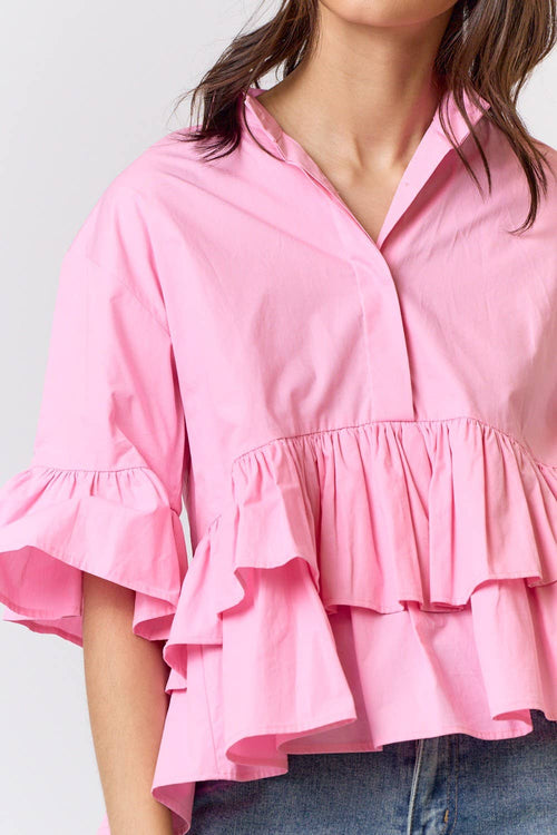 Issac Pink Ruffle Button Down Top