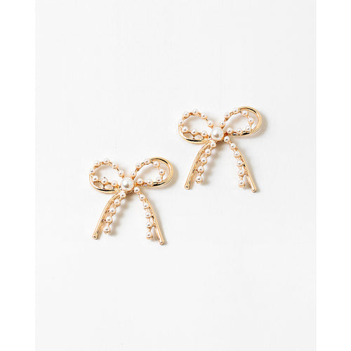 Gold + Pearl Double Bow Earrings