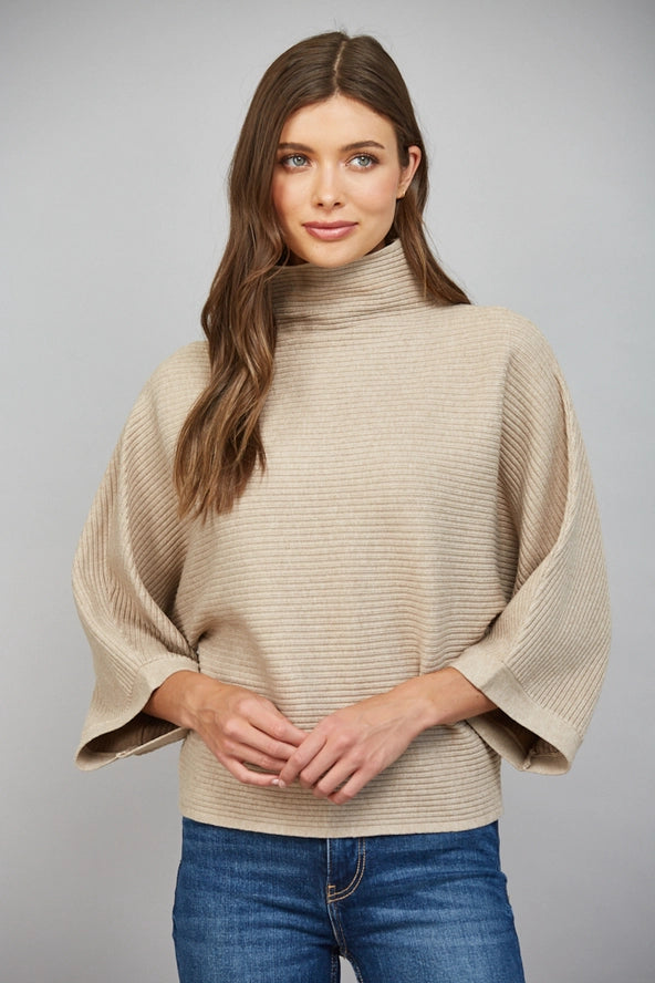 Taupe Ribbed Mock Neck Sweater