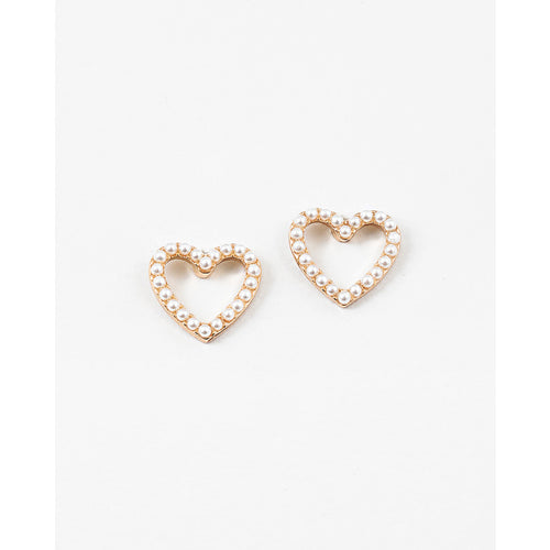 Gold Pearl Hollow Heart Studs