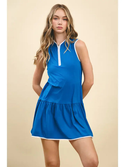 Blue Athletic Quarter Zip Dress