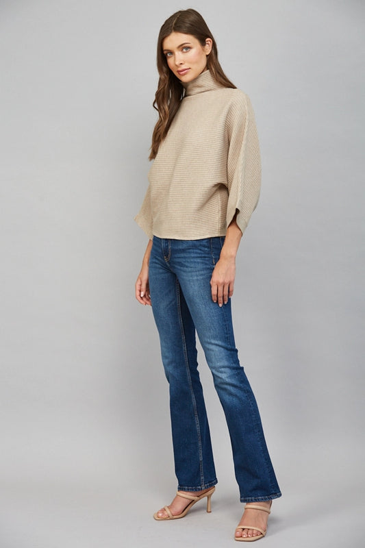 Taupe Ribbed Mock Neck Sweater