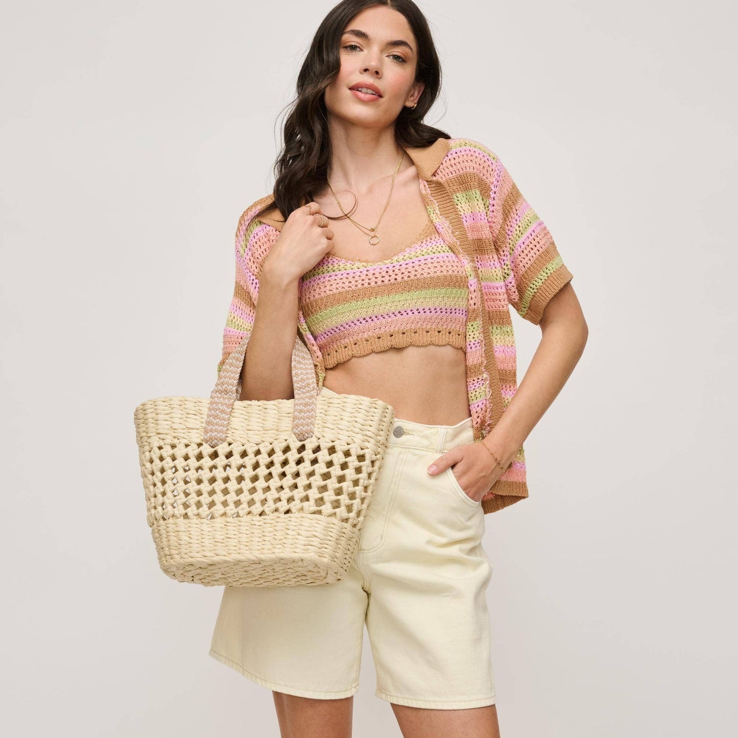 June Woven Knot Straw Tote: Natural