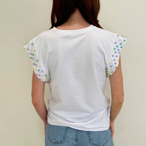 Mardi Pearl Flutter Sleeve Top