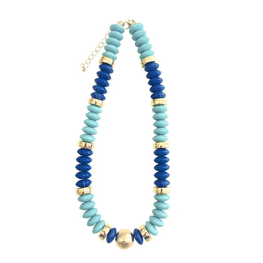 Tobie Beaded Disc Necklace- Blue